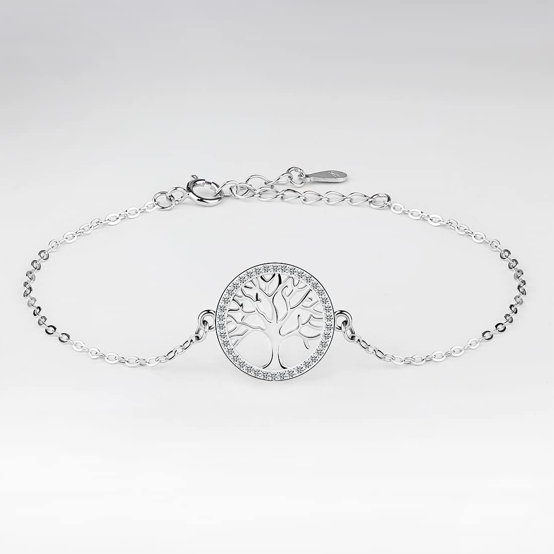 Pulsera ajustable con árbol genealógico de plata de ley 925 para mujer