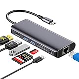 【7 in 1 Hub】: Dieser USB C Hub verfügt über 1* HDMI-Anschluss, 1 * Gigabit-Ethernet-Anschluss, 1* Type C PD, 2* USB 3.0-Anschlüsse, 1* SD und 1* Micro SD Kartensteckplatz, der 7 Ports USB Type C Adapter lässt sich von Laptops, PC oder Smartphone an mehrere Geräte anschließen, erfüllt Ihre täglichen Lernen und Arbeiten Bedürfnisse.