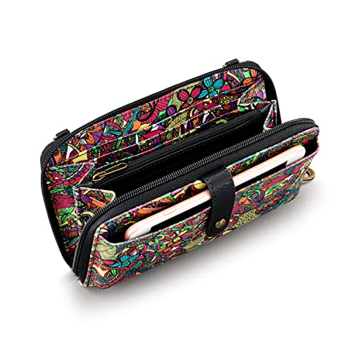 Image of Sakroots Artist Circle Smartphone Crossbody in Coated Canvas, Detachable Wristlet Strap, Rainbow Spirit Desert II