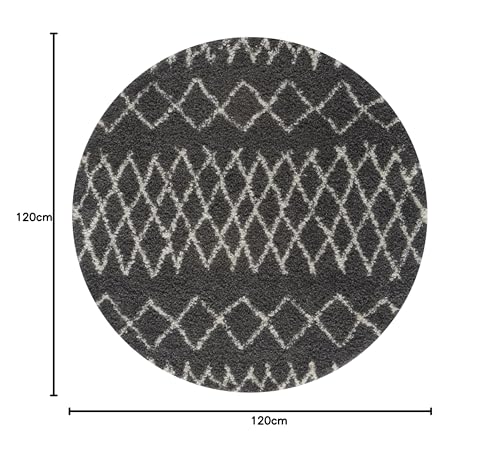 THE RUGS Modern Moroccan Design Living Room and Bedroom Rugs, Non-Shedding & Easy Care (Tangier Dark Grey/Ivory, 120 cm Round) - Image 2