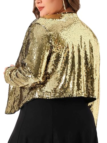 Image of Agnes Orinda Plus Size Sequin Cardigan for Women Glitter Shinny Metallic Long Sleeve Shrug Bolero Cardigans Jackets