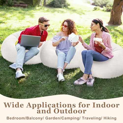 Image of Realspring Inflatable Bean Bag Chairs Outdoor Blow up Camping Chairs Inflatable Lazy Sofa Folding Portable Bean Bag Loungers Couch for Movie Night(Beige,4 Pcs)