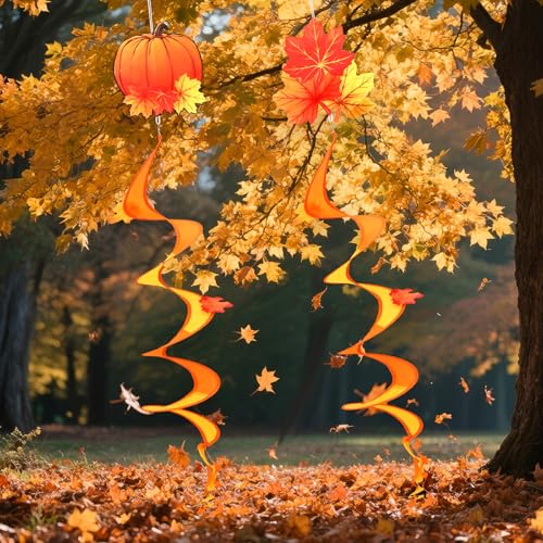 Image of NOVWANG 2 Piece Fall Wind Spinners, Autumn Thanksgiving Hanging Flag Windsock Fall Orange Outdoor Decorations for Home Garden Yard Patio Decor