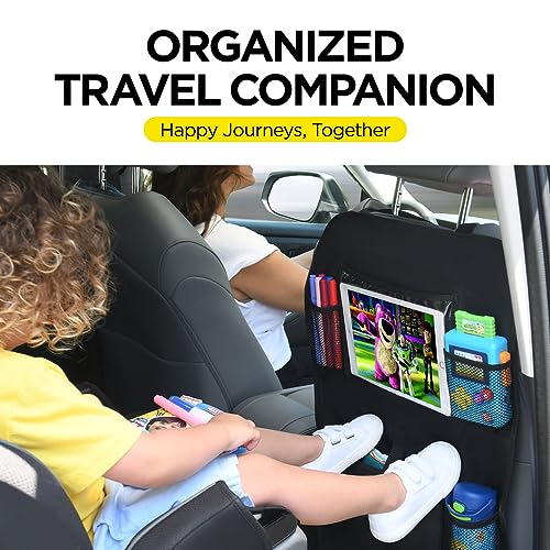 Image of lebogner Back Seat Cover for Kids + 6 Pocket Storage Organizer, 2 Pack X-Large Kick Mats Backseat Protector with iPad Tablet Holder, Car Seat Back Protectors for Vehicles to Protect from Dirt & Mud