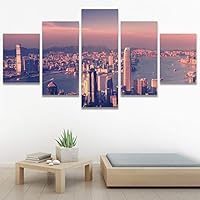 SIGNWIN 5 Panel Canvas Wall Art Modern Art Cityscape Contemporary Expressive Multicolor Photography Places for Home Decorations Ready to Hang - 60