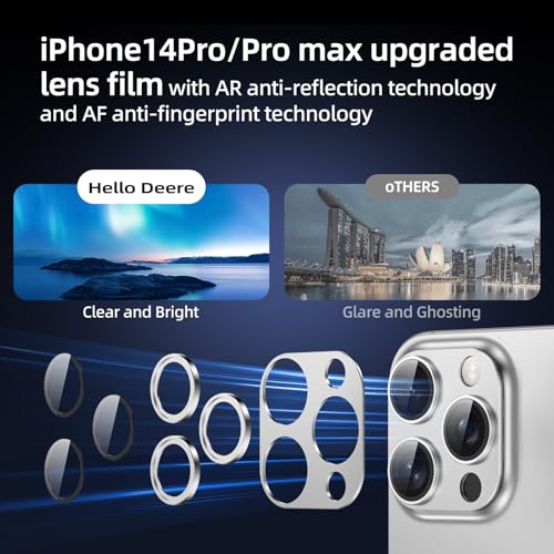 Image of HelloDeere 9H High-alumina Tempered Glass Camera Lens Protector for iPhone 14 Pro Max /14 Pro Lens , Military-Grade Shatterproof with Strong Adsorption, Full Coverage Case-Friendly Cover (Silver, iPhone 14 Pro /14 Pro Max)