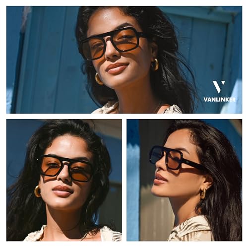 Image of VANLINKER Retro Square Aviator Sunglasses for Women Men 70s Vintage Style Trendy Flat Top Rectangle Sun Glasses VL9826
