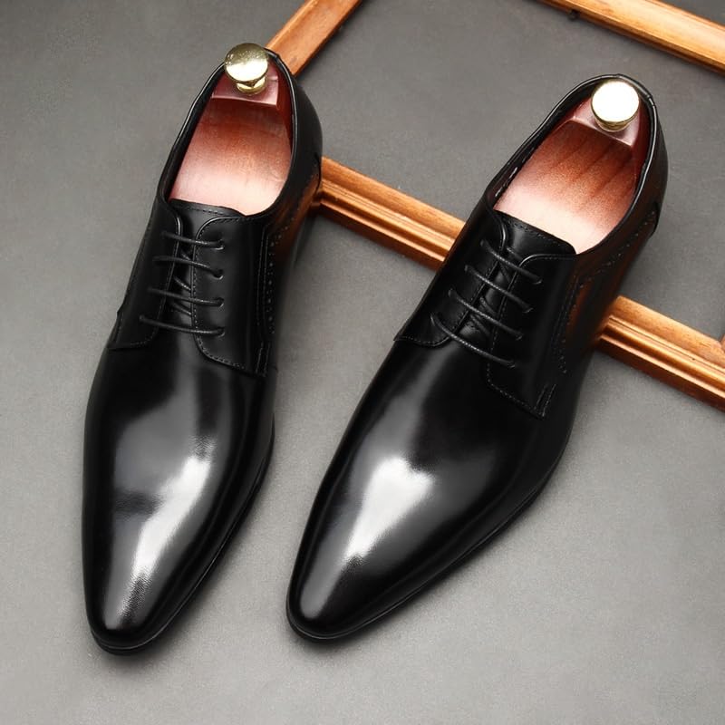 Men's Pointed-Toe Tuxedo Dress Shoes Vintage Hand Business Formal Derby Shoes Comfortable Non-Slip Low Top Work Shoes4