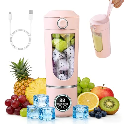 Batidora portátil Smoothie Maker, 700 ml, pequeño extractor de jugo, tipo C recargable, con 12 cuchillas sin acero, vaso con tapa a prueba de derrames y abertura para beber, para batidos, jugos