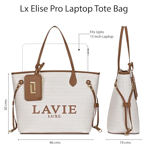 Image of Lavie Luxe Women's Monogram Elise Laptop Tote Handbag | Fits Upto 15 Inch Laptop | Laptop Bag for Work | Ladies Purse | Stylish Shoulder Bag | Gift For Women
