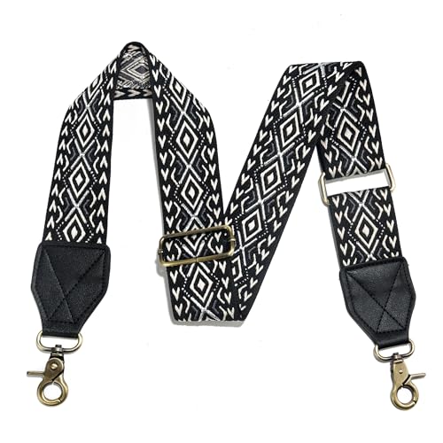 Image of LEMEDE Purse Strap,2 inch Leather End Shoulder Strap Adjustable Replacement,Retro Jacquard Multi-pattern Crossbody Bag Straps