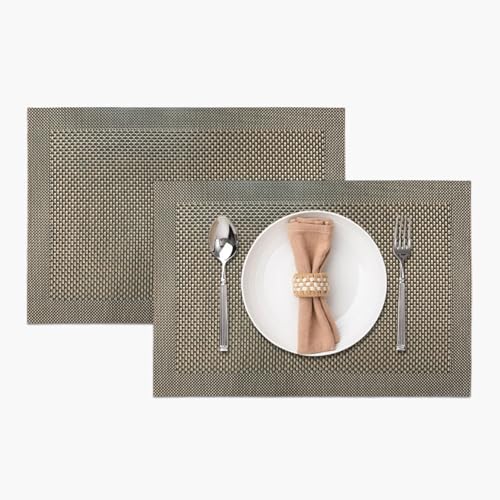 Image of Amazon Brand - Umi PVC Vinyl Box Design Placemat ST0000434 - Heat Resistant, Wipe Clean, Anti-Skid Table Mats for Dining Table, KitchenHome Decor (30x45 CM Brown Set of 2)