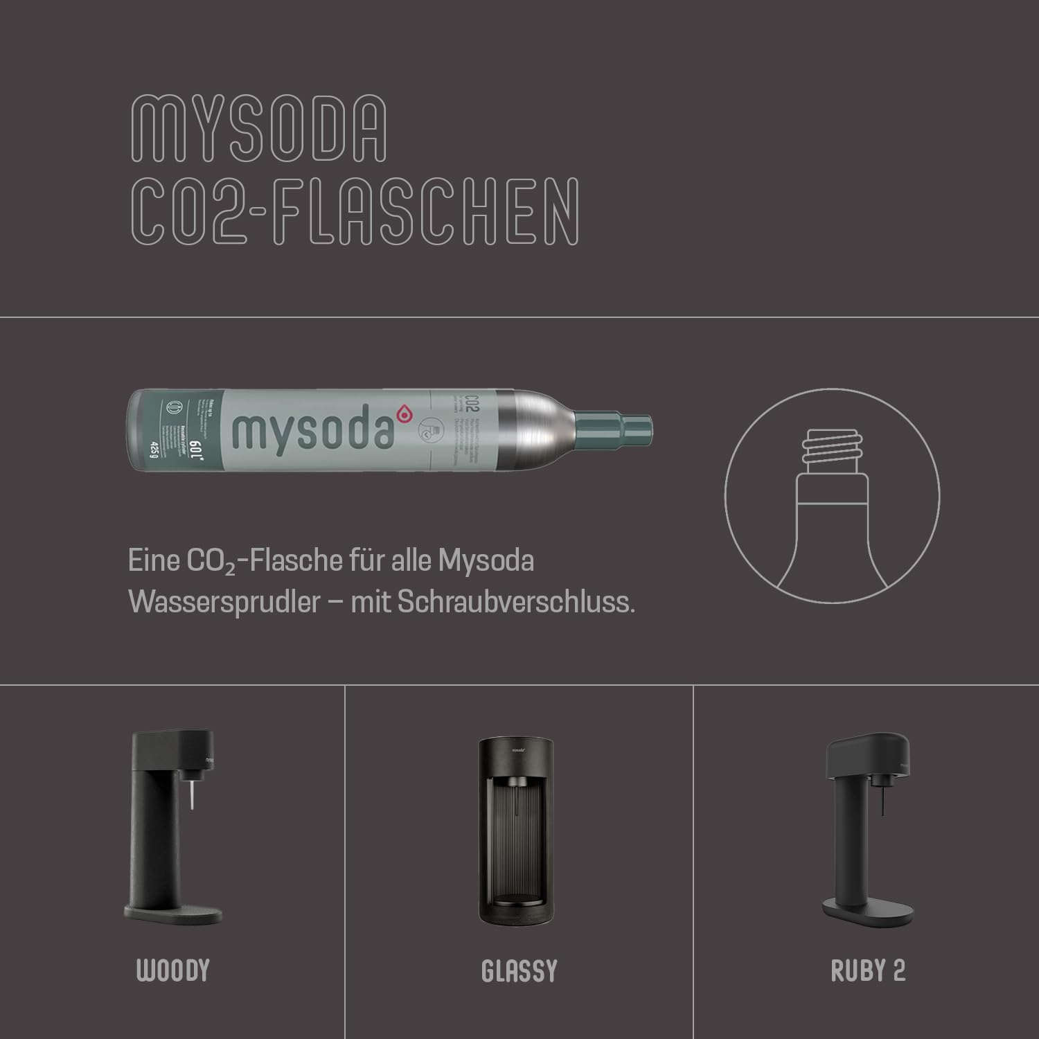 Mysoda: Glassy Wassersprudler aus Holzkomposit und Aluminium mit 1L Glasflasche (ohne C02-Zylinder) - Schwarz
