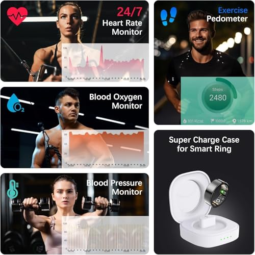 Image of Health Tracker Ring, Smart Health Ring for Women Men with Heart Rate, Blood Oxygen,Sleep Monitor, Steps,Calories, No SubscriptionFee,lP68 Waterproof Smart Ring for iPhone &Android (Black. 6#)