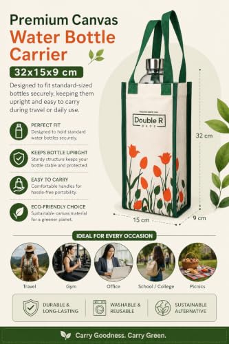 Image of DOUBLE R BAGS Tote Travel Canvas Water Bottle Bag Carrier - (Off-White, 12 x 6 x 3 cm) Pack of 6