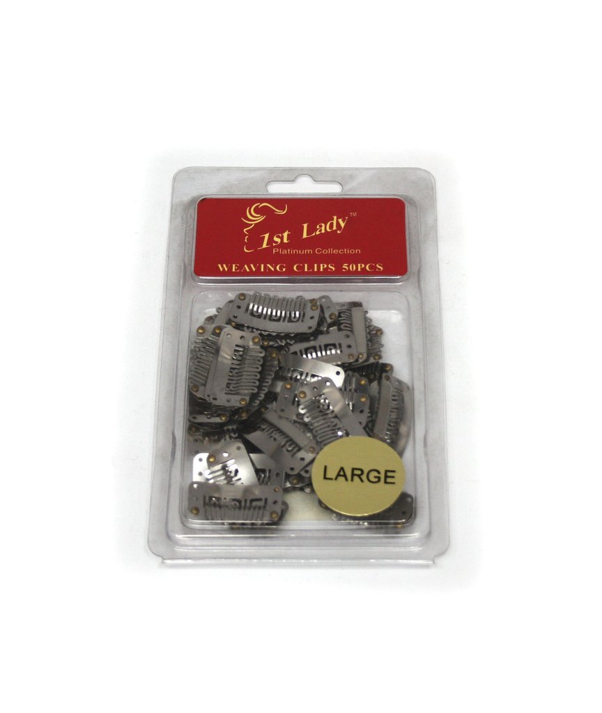 1st Lady © (50 Pieces) (Sizes: Small, Medium, Large) U Shape Steel Snap Weaving Clips For Feather Hair Extensions Wigs Weft (Colors: Black, Brown, Blonde, Silver) (Large (35mm x 15mm), Silver)