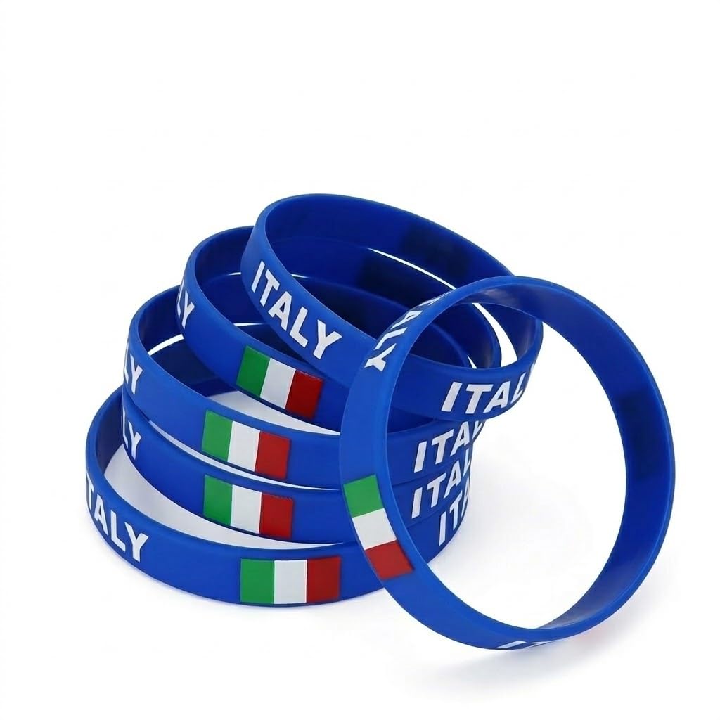 5 Pezzi Braccialetto in Silicone Bandiera Italiana 20cm Braccialetto Sportivo per Maratona Partite di Calcio Bar Decorazione Regali per Tifosi Blu