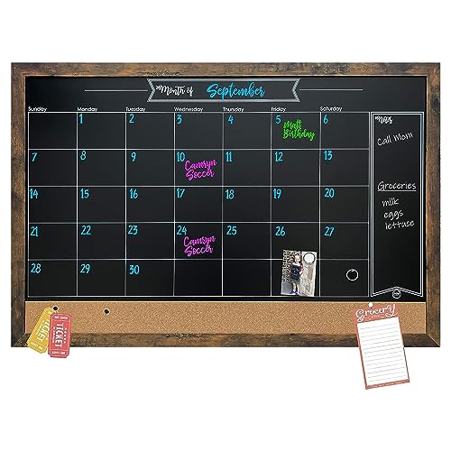 Loddie Doddie Rustic Framed Magnetic Chalkboard Calendar & Bulletin Board