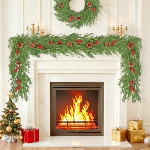 SOMYTING 1 Guirnalda de Navidad de 5.9 pies de Bayas Rojas, Guirnalda de Plantas Artificiales con Conos de Pino para árbol de Navidad, decoración navideña del hogar