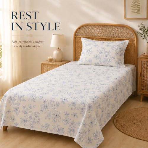 Image of BSB HOME 240 TC Premium Single Bed Bedsheet, Soft Floral Printed Bed Sheet, Elegant Cotton-Look Bedding with Stylish Floral Pattern Bedsheet for Bedroom, 60 x 90 Inches (152 x 229 cm) - Pearl