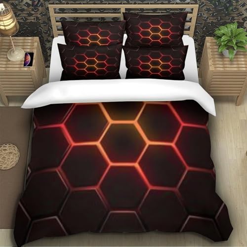 Housse de couette 3D hexagone lumineux parure lit microfibre single - 5