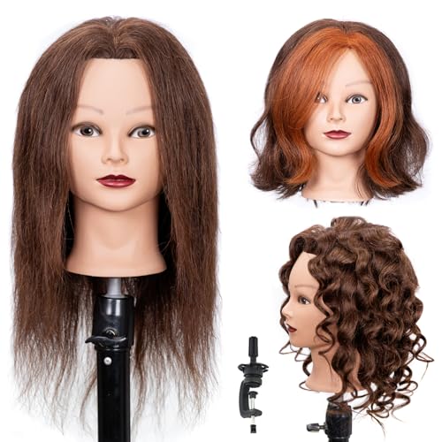 Stancia Mannequin Head with 100% Human Hair for Cosmetology Training 20-22 Real Natural Hair Training Head Professional Practice Model for Haircutting Braiding Coloring and Salon Education