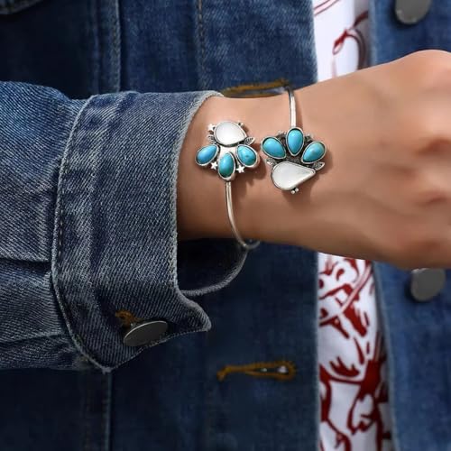 Long tiantian Turquoise Bracelet for Women Western Boho Bracelet Cowgirl Jewelry Navajo Pearl Cuff Trendy Country Concert Accessory 20253
