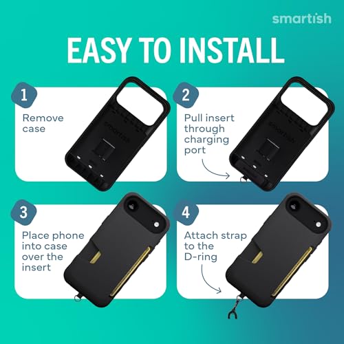 Image of Smartish iPhone Air Wallet Case + Crossbody Lanyard Strap - [Slim + Protective] Phone Case Credit Card Holder + Universal Detachable Shoulder Neck Strap for Apple iPhone Air - Black Tie Affair