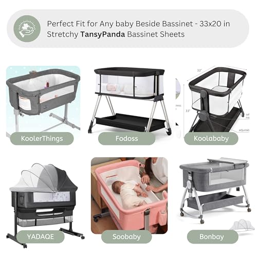 Image of Muslin Bassinet Sheets for KoolerThings, Fodoss, Koolababy, YADAQE, Soobaby, Bonbay Bassinet Bedside Sleeper by TansyPanda, 3PC, 20x33 in, Ultra Soft, Breathable, Snug Fit, Unisex Boys Girls, Maadi