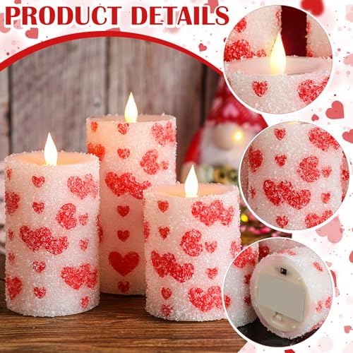 Image of Baquler 3 Pcs Christmas Flameless Candles Pastel Candy Cane LED Pillar Candle Peppermint Glitter Red and White Battery Operated Candlestick for Xmas Party Holiday Table Home Decoration(Heart)