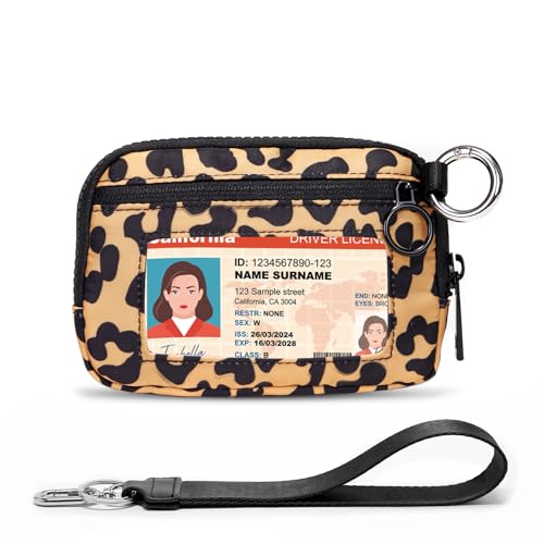 Image of Keychain Wallet for Women with Clear ID Window, Coin Pouch and Wrist Strap | Quick-Access Design with Front Zip Pocket, 3 Card Slots, Inner Mesh Pocket and Lipstick Holder
