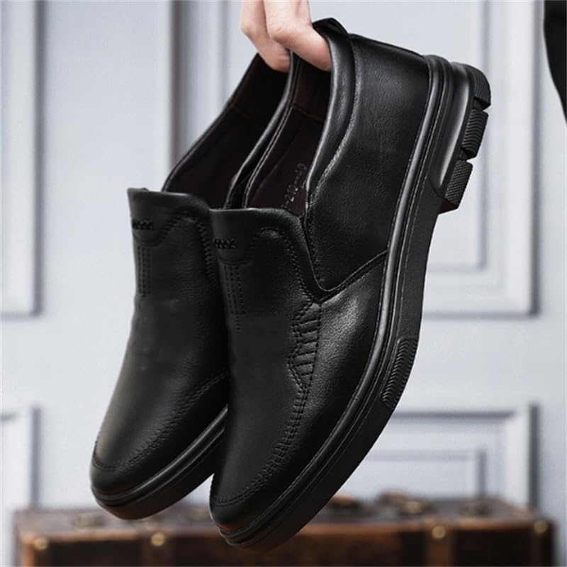 Men's Business Shoes Non-Slip Elderly Shoes Round-Toed Flat-Soled Casual Shoes for Men(D,10)4