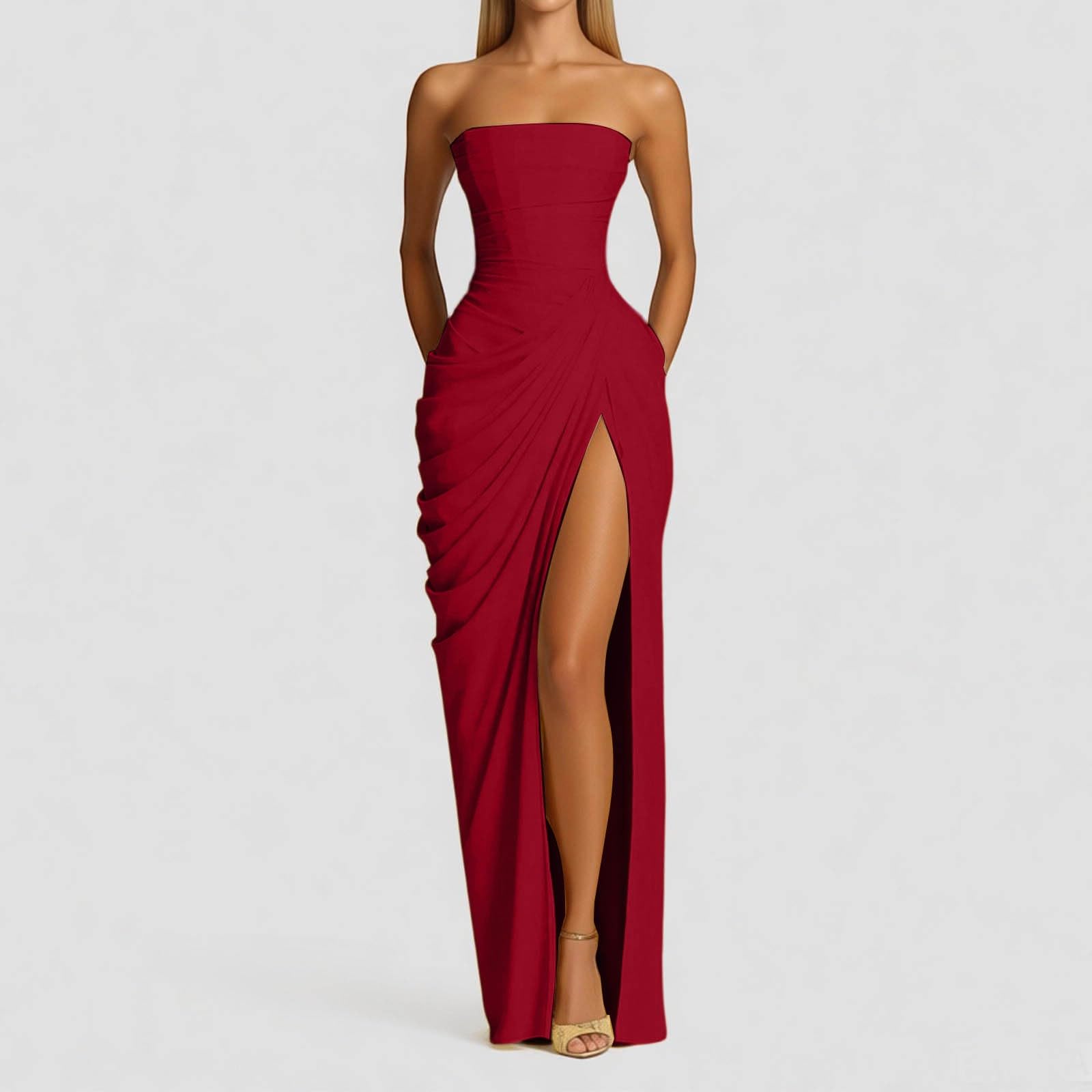 Vestido de Fiesta Largo Chiffon para Mujer Elegante Maxi Vestido Ajustado sin Mangas Vestido de Fiesta Elegantes Maxi Vestidos Formal de Noche Bodycon para Cóctel Graduacion Comunion