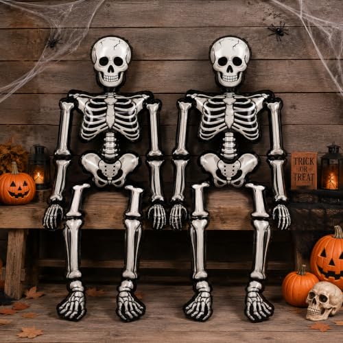 Image of 79 inch Skeleton Halloween Balloon, 2 Jumbo Skull Foil Balloon for Halloween Decorations Indoor, Halloween Home Decor, Halloween Decorations Outdoor