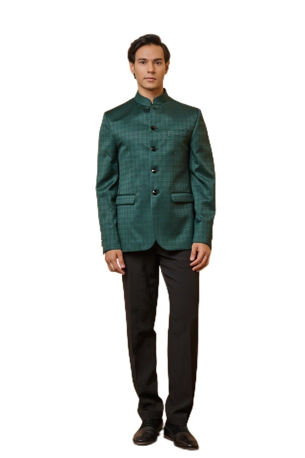 tasva Dark Green Classic Jacquard Bandhagala For Men-picture-35