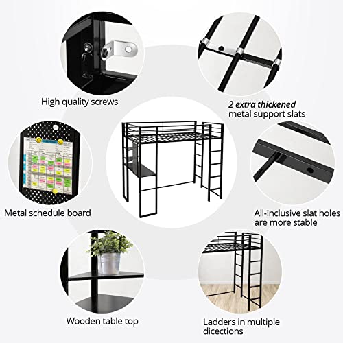 Adova Full Loft Bed With Desk And Shelves For Teens Adults, Metal Loft Bed Full With 2 Built-In Ladders,12.2 Inch H Full-Length Guardrail,Noise Free,No Box Spring Needed,79.53 Inch Lx57.09 Wx72.01 H thumb #3