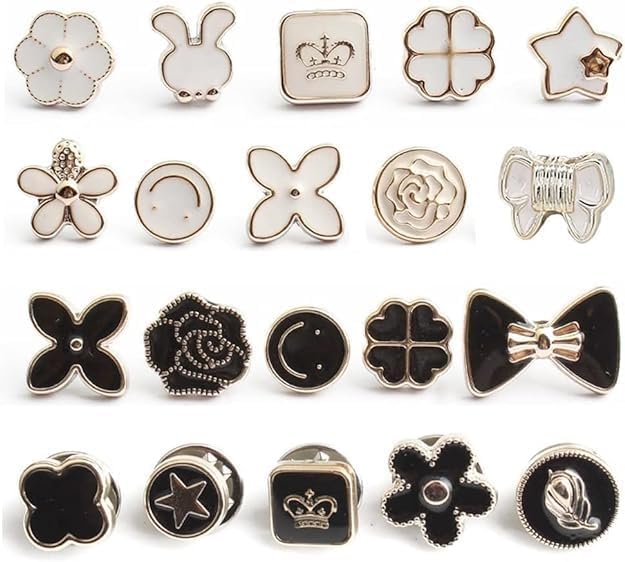 SNEHIDA Women Shirt Brooch Pins, No Sew Button For Sweater, Shawl, Clips for Coat, Dress Clothes Decoration, All Jeans Pant Button Pin (Black & White (20 Pcs)) (B0CV5RSCSP) Amazon Price History, Amazon Price Tracker