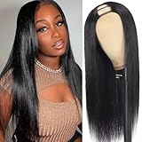YMXNB U Part Human Hair Wig V Part Wig Human Hair 18 Inch Brazilian Wigs U Part Wig Beginner Friendly 180% Density Straight Hair Wig Natural Color