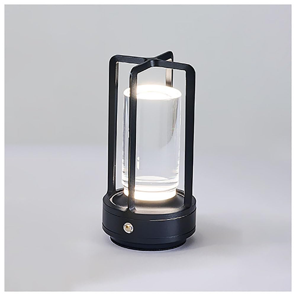 Lllunimon Cordless Table Lamp, 3 Colors Crystal Lantern Lamp, Rechargeable Battery Powered Portable LED Desk Lamp for Living Room/Bedroom/Outdoor/Bar/Café,Black