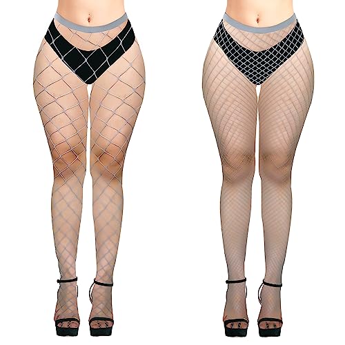 Benefeet Sox Women's Fishnet Stockings High Waist Sexy Mesh Fishnet Tights 2/4 Styles Fishnets Pantyhose(One Size)2