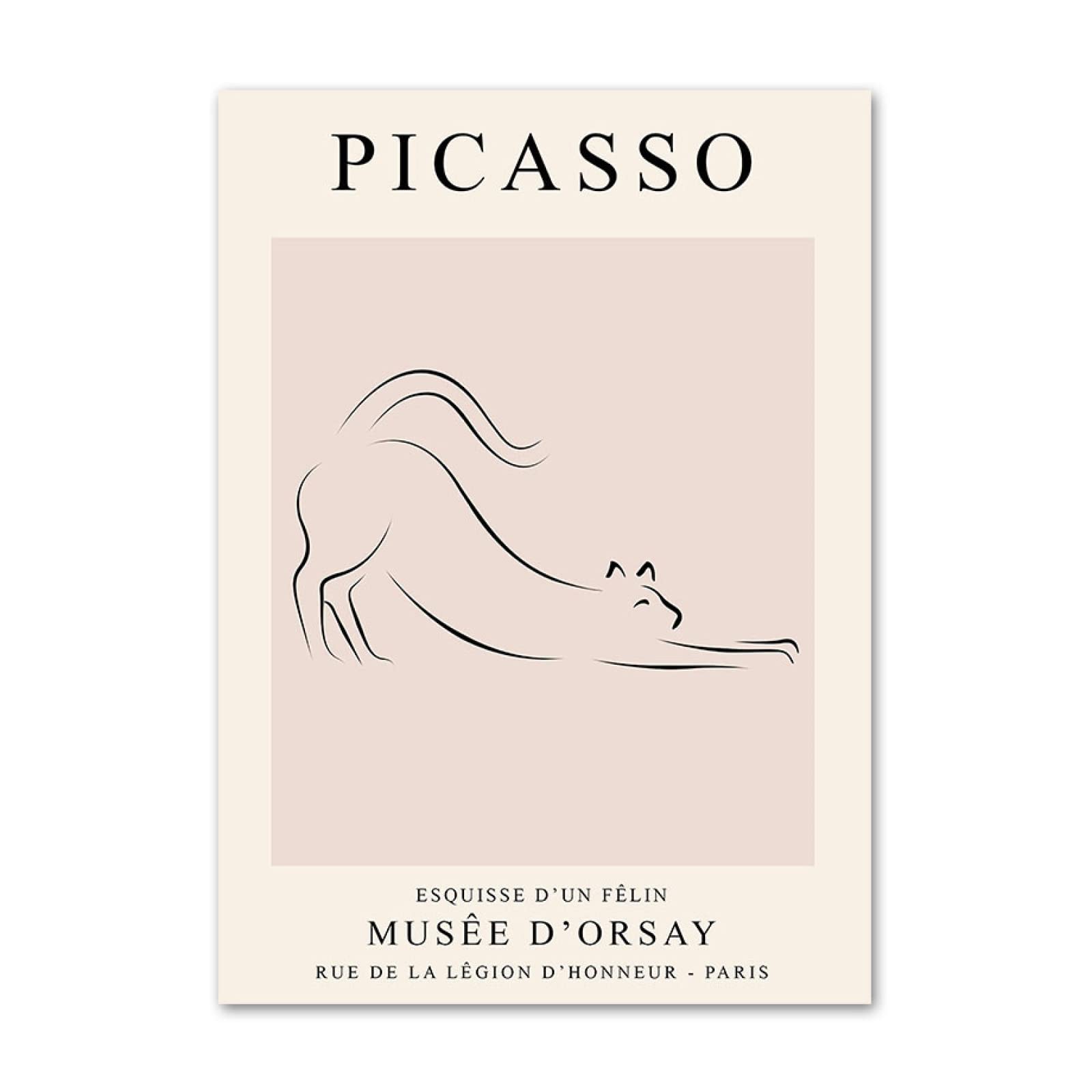 BBAUER Affiche Toile Picasso Chat Abstrait Rose - Décoration Murale Moderne 30x40 Cm Sans Cadre