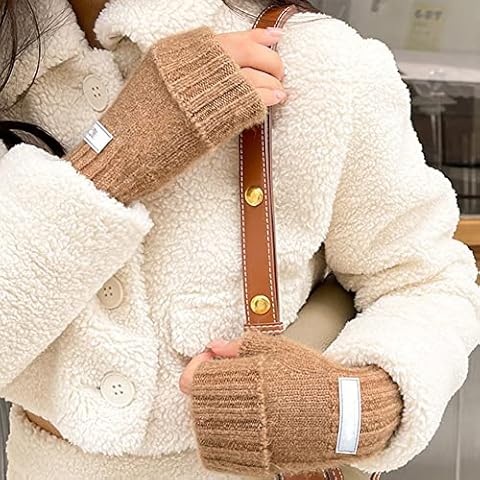 soonbuy Fingerless Gloves, Faux Fur Knitted Gloves, Winter Knit Crochet Gloves, Elastic Wrist Mittens Gloves Gift forWomen/Girl Camel Cover