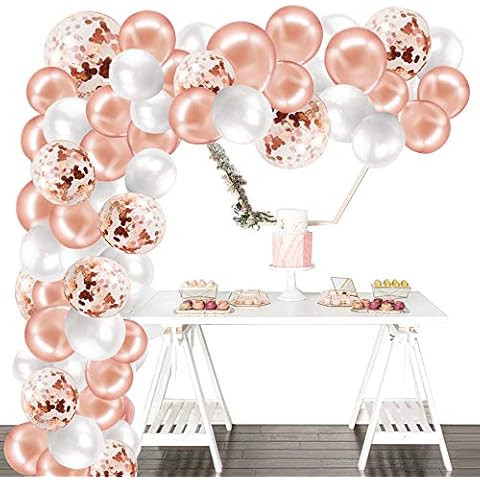Balloon Arch Garland Kit, 132pcs Rose Gold Birthday Party Decoration, 10pcs Confetti Balloon 120pcs Latex Balloon and Tying Tool, Decoration Balloons for Birthday Wedding Graduation (Rose Gold) Cover