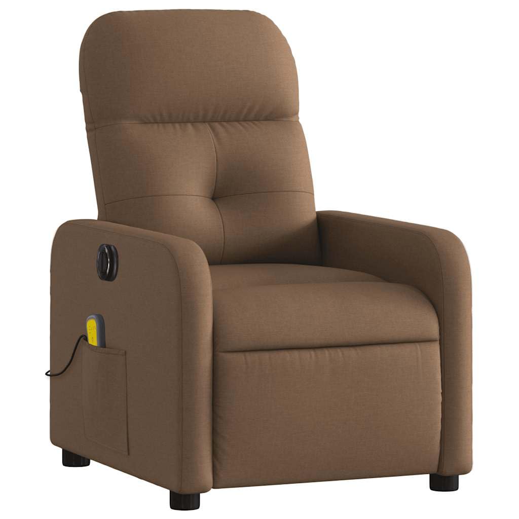 Massagesessel elektrisch braun Stoff mit 6-Punkt-Vibrationsmassage, Verstellbarer Rückenlehne und Fußstütze, ergonomischer Relaxstuhl mit Holz Metall Gestell