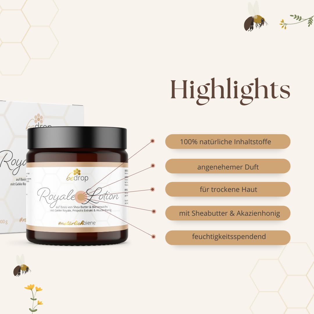 bedrop Hautpflege-Set | Bee Cream (Bienengiftsalbe) 100g + Propolis Cream (Propolis Salbe) 60g + Gelee Royale Körperlotion (Royale Lotion) 100g im Sparset