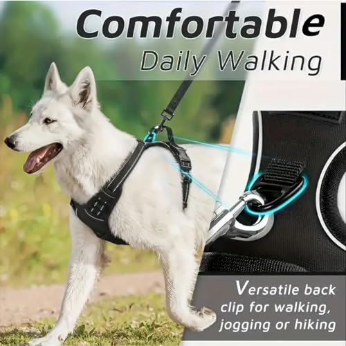 FurryWheels Black No Pull Pet Dog Harness with Reflective Strips Breathable Comfortable Adjustable Soft Padded Dog Vest Easy Control Handle for Training or Walking (Medium) - Image 4