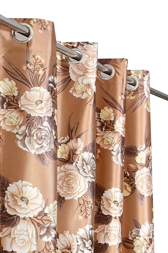 Image of Homefab India Eyelet Polyester Floral Window Curtain - 5 ft, Light Brown - 1 Piece