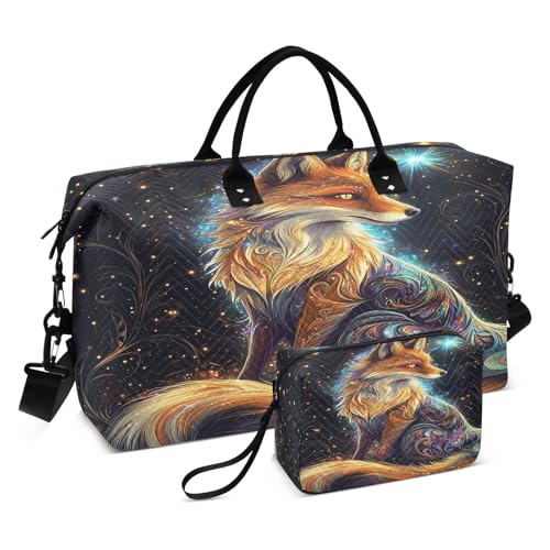 Weekender Bags Travel Duffel Gym Bag Dreamy Fox Carry on Overnight Tote Bag with Toiletry Bag for Airplane Travel Trip Gym Yoga