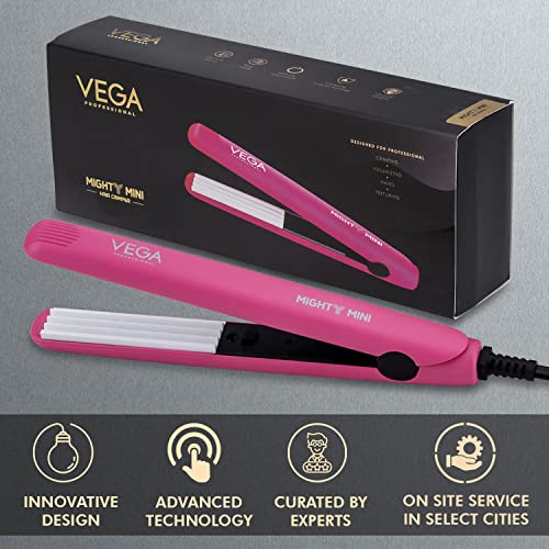 Image of VEGA PROFESSIONAL Mighty Mini Hair Crimper for Salon, Ultra Quick Heat-up, Overheating Protechtion Tecnology, Salon Finish at Home, Suitable for All Hair Types, (VPVMS-09)