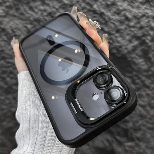 Image of LuxuryKase Clear Case Compatible with MagSafe for iPhone 16 Plus | Shockproof Transparent Cover with Camera Lens Protection | Metal Ring Stand & Wireless Charging Support - Black